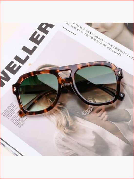 Retro Thick Aviator Sunglasses, Large Square Pilot Shades, UV Protection, Unisex main image 7